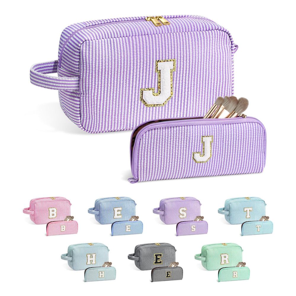Travel Cosmetic Bag - Monogram Initial Cute Purple Makeup Bags Cosmetic🙈